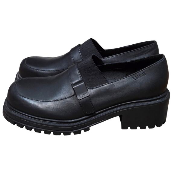 Esprit Bryant Black Leather Platform Lug Sole Loafers Women’s 8 - Picture 1 of 12